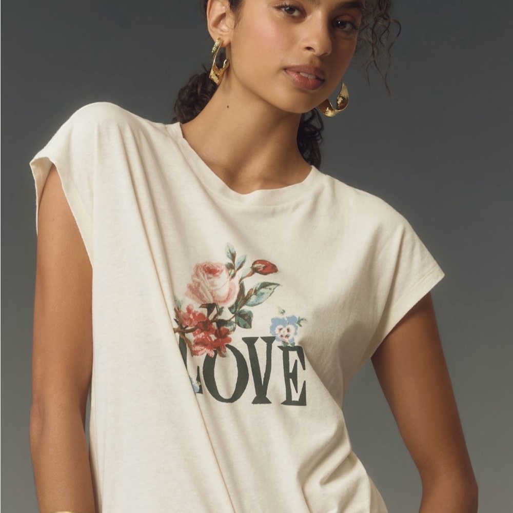 Anthropologie Cream Floral 'LOVE' Graphic Tank